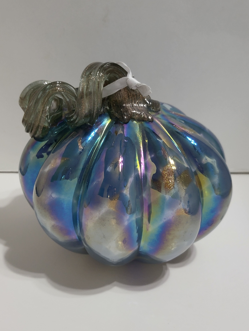 Iridescent Blue Glass Pumpkin Home Art